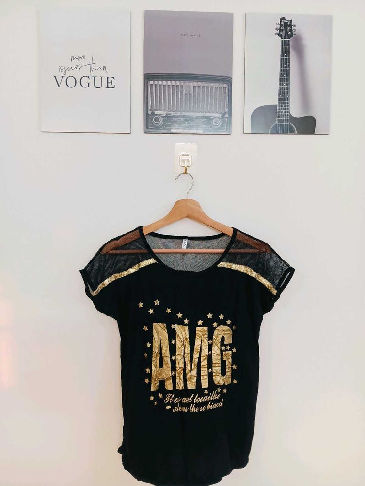 Black AMG T-Shirt with Gold Accents