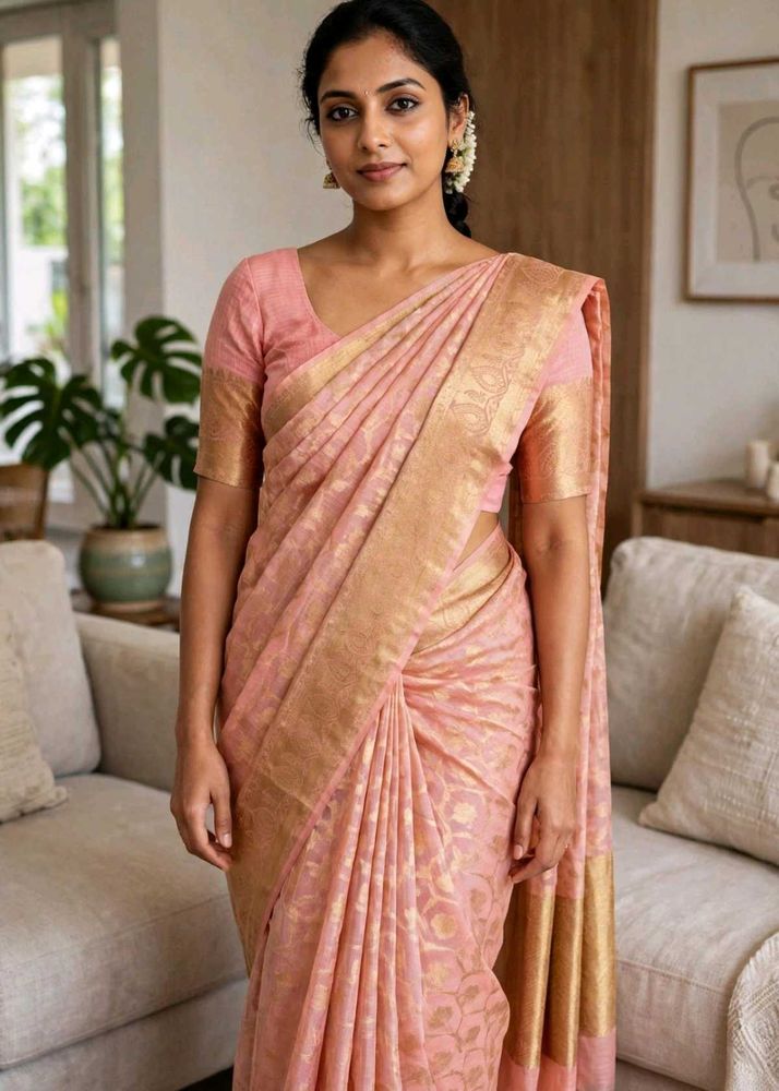 Elegant Pink Saree with Gold Border