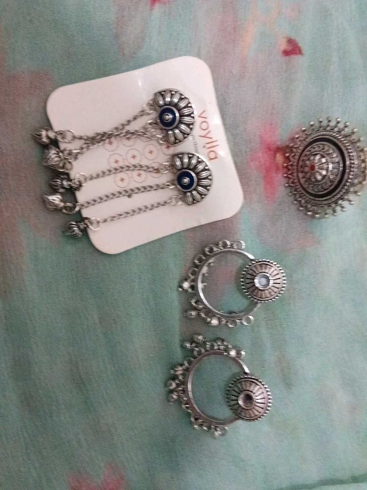 Oxidised Silver Jhumka Earrings &amp; Ring Set