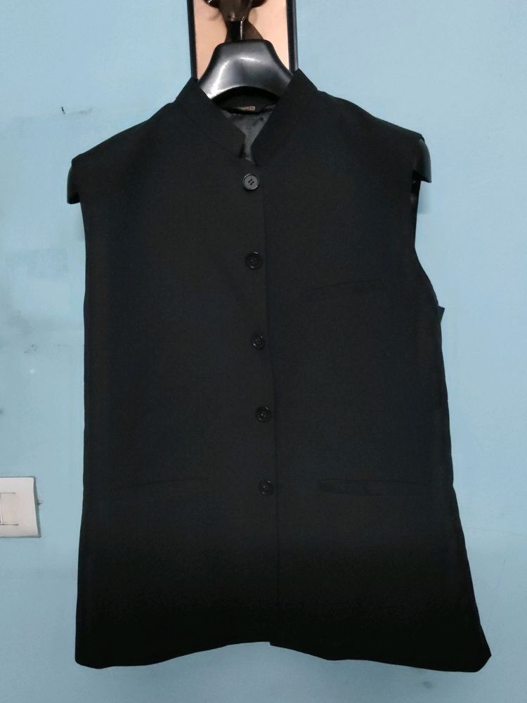 Black Self Printed Nehru Jacket