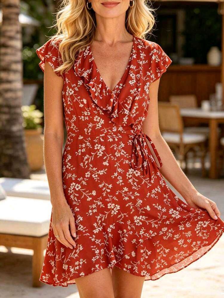 ❤️Chic Red Floral Wrap Dress❤️
