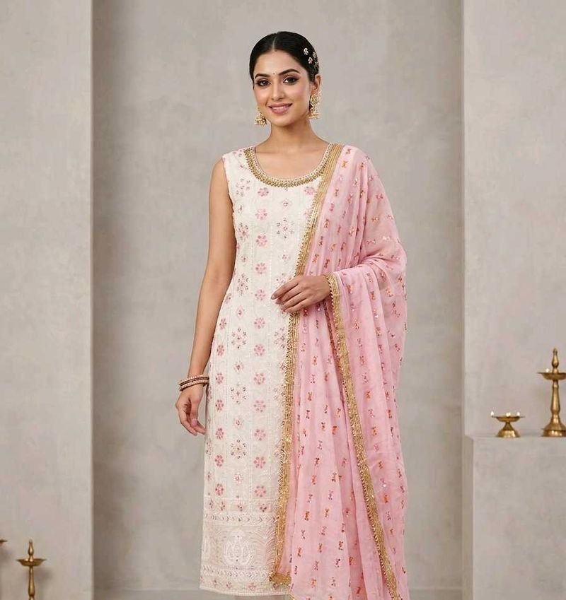 Elegant White Kurta Set with Pink Dupatta