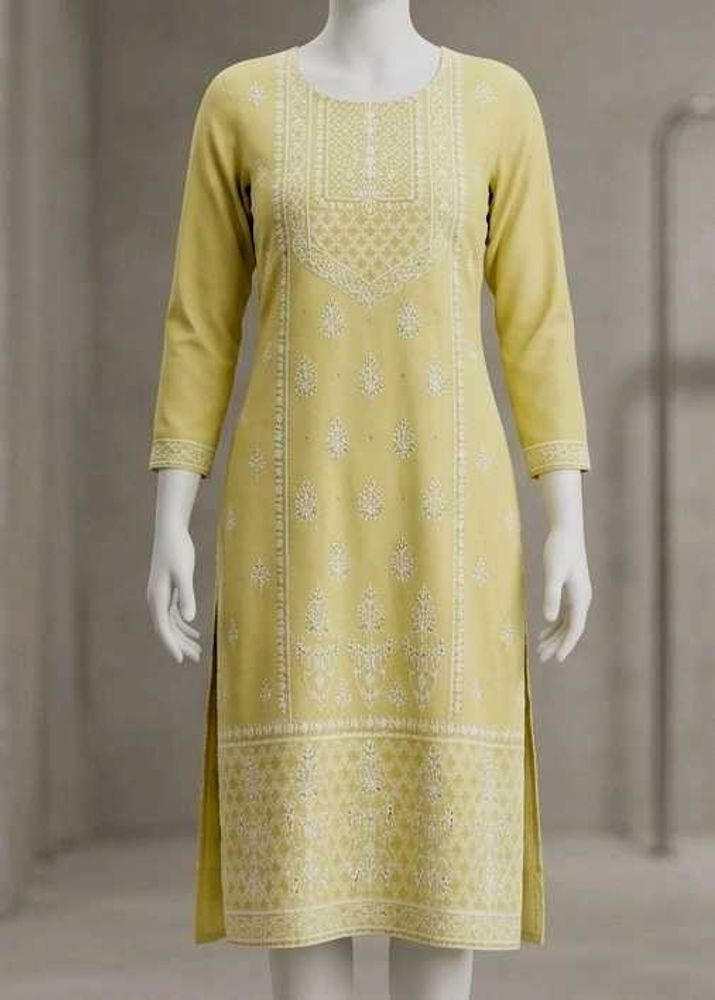 Elegant Yellow Kurta with White Embroidery