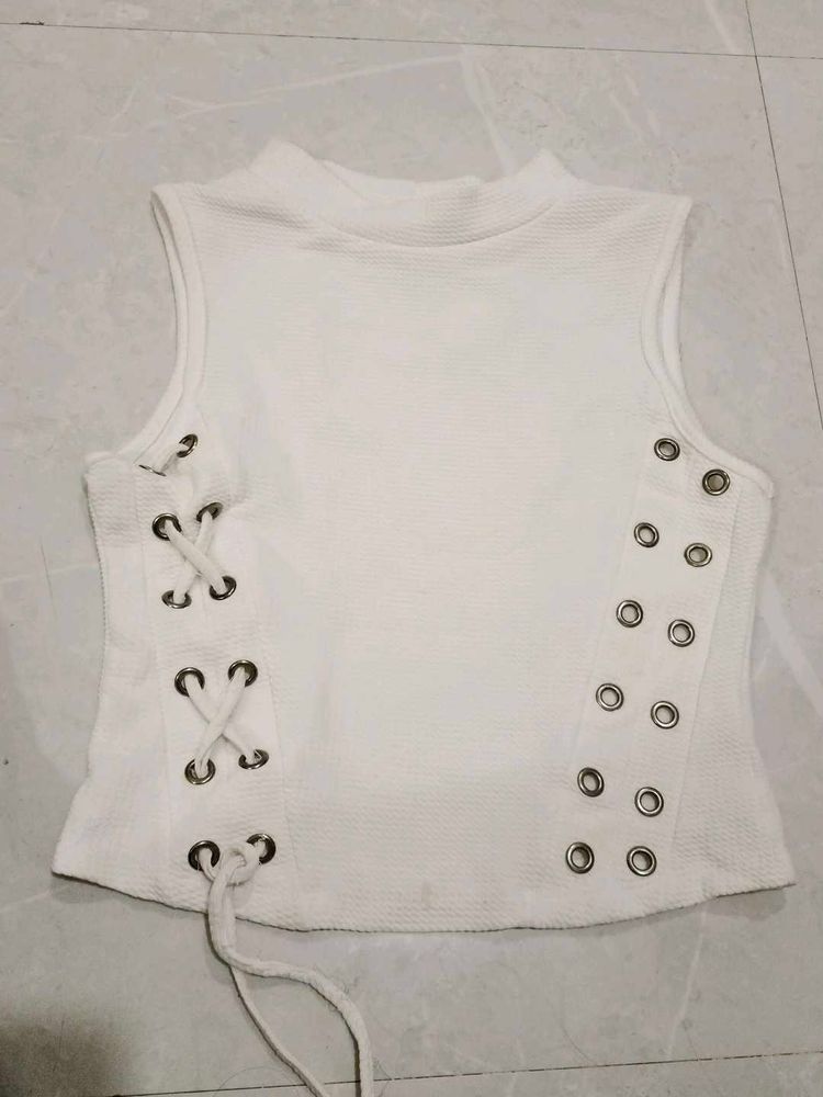 Chic White Sleeveless Lace-Up Top