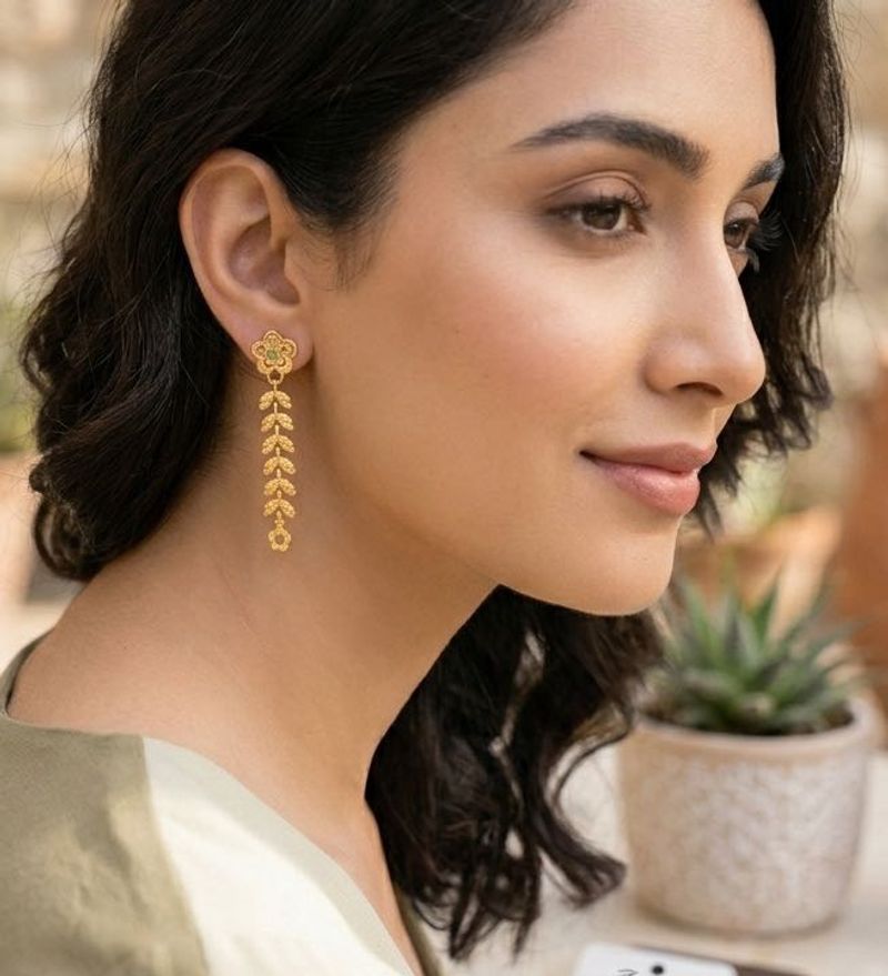Elegant Gold Leaf Drop Earrings