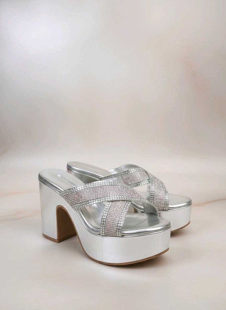 ✨ Premium Silver Sparkling Heels  LIKE NEW