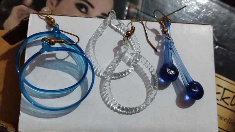 Set of 3 Blue &amp; Clear Hoop Earrings