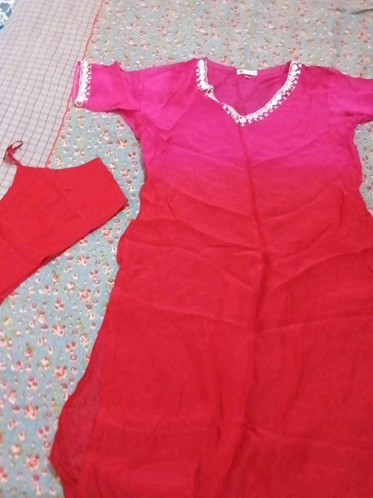 Pink and Red Ombre Kurta