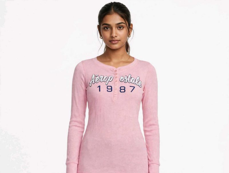 Aeropostale Pink Long Sleeve Henley Top