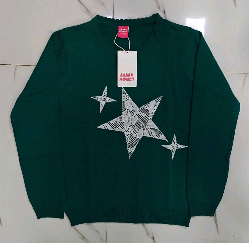 Jam &amp; Honey Girls Sweater – Teal with Lace Stars