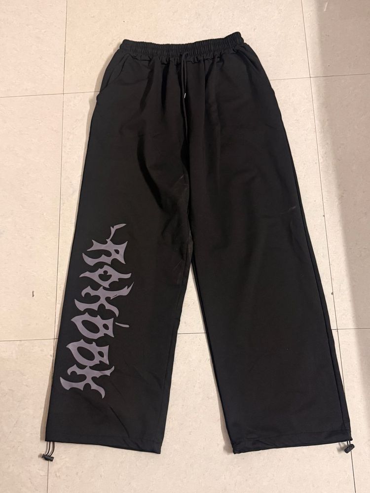 Black Cargo Pants with Graphic Print