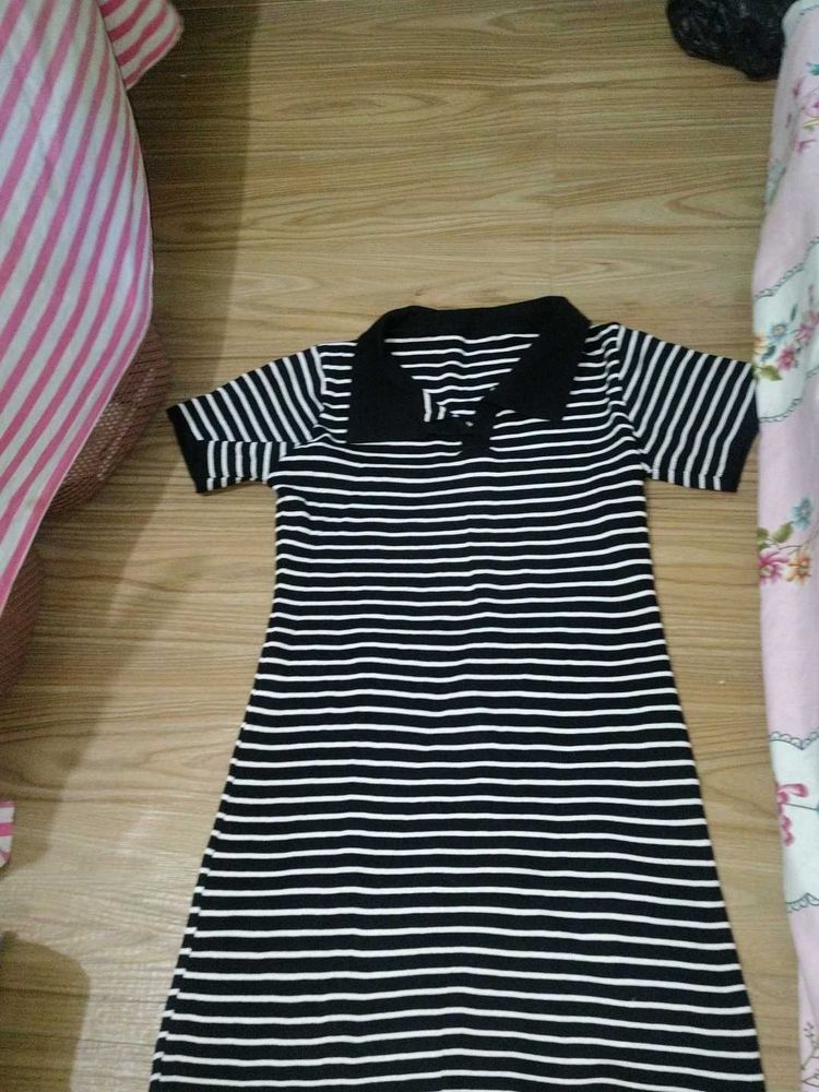 Striped Polo Neck Dress