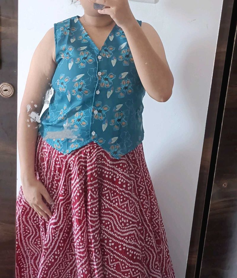 Boho Blue Floral Button-Up Vest