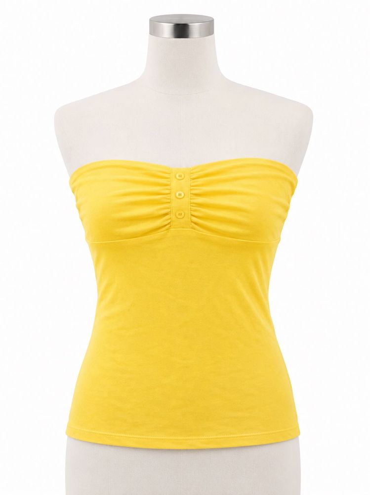 Yellow Strapless Button-Up Top