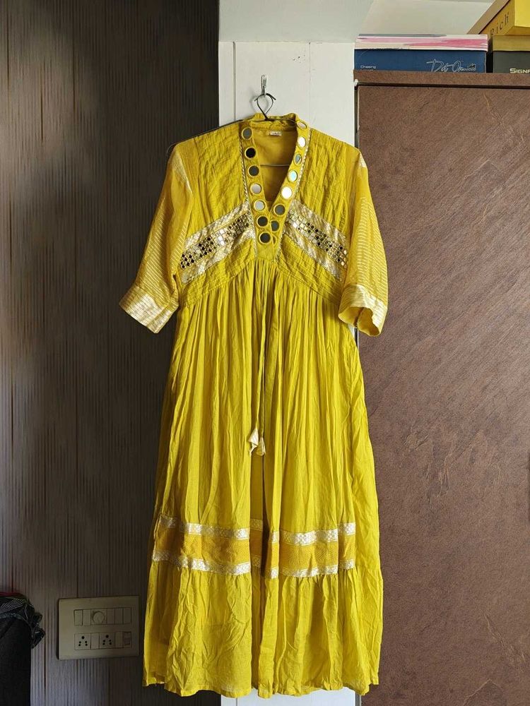 Vibrant Yellow Mirror Work Kurta