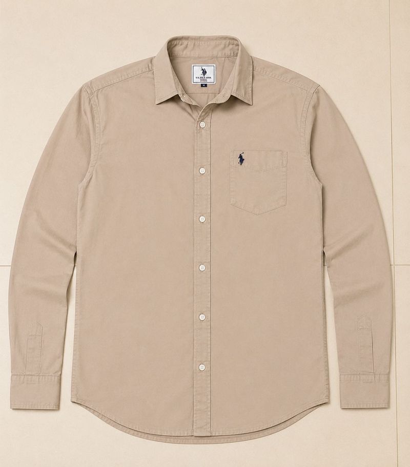 Men's Casual Khaki Button-Up Shirt