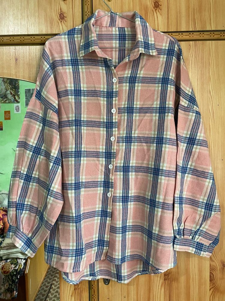 Pink Plaid Button-Up Shirt
