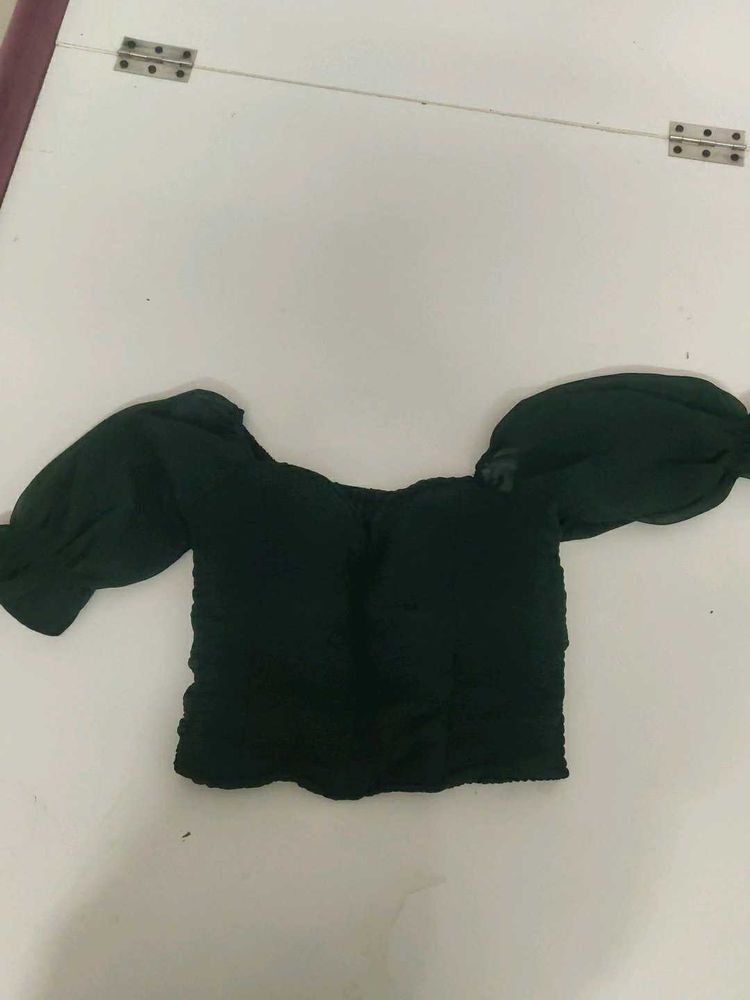 Chic Dark Green Puff Sleeve Top