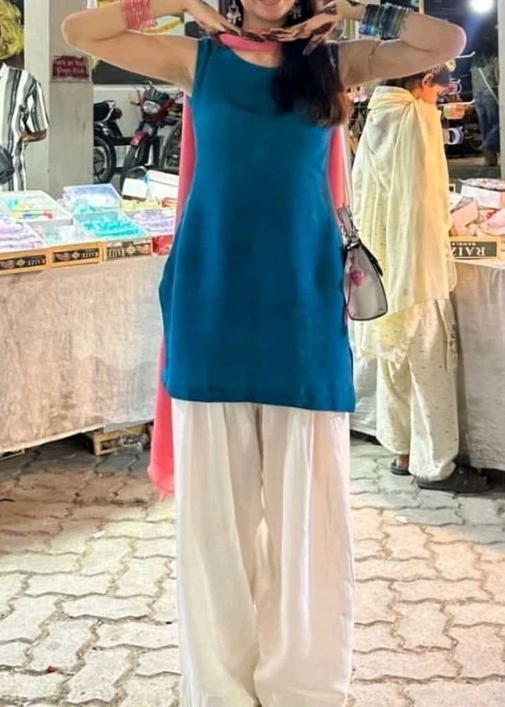 Teal Kurta with White shalwar