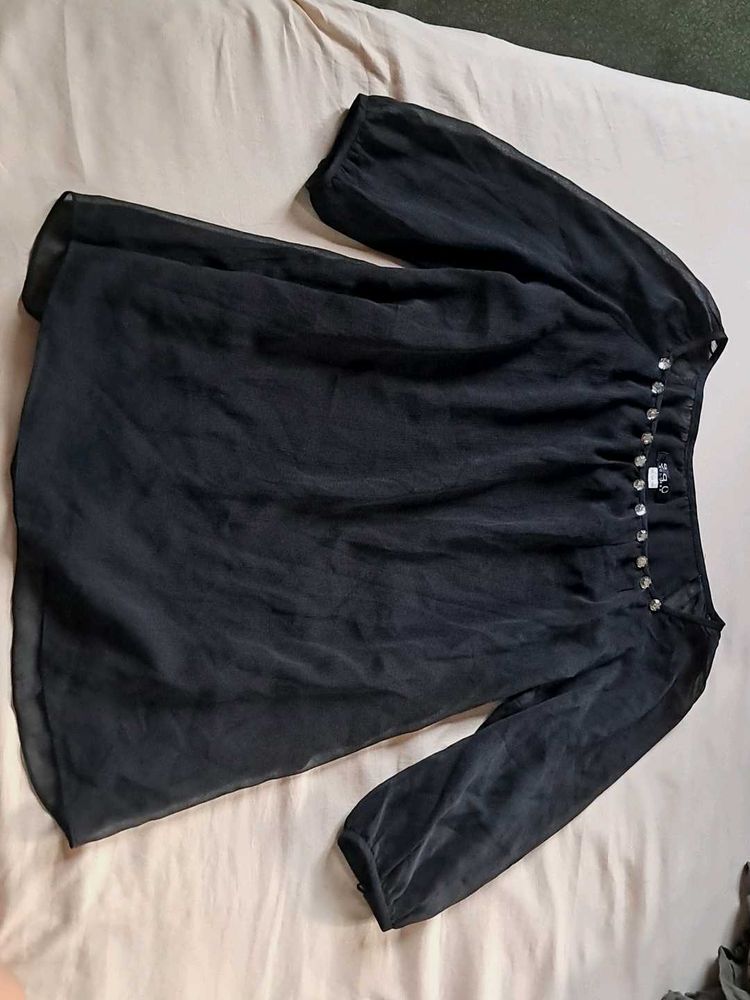 Sheer Black Embellished Top