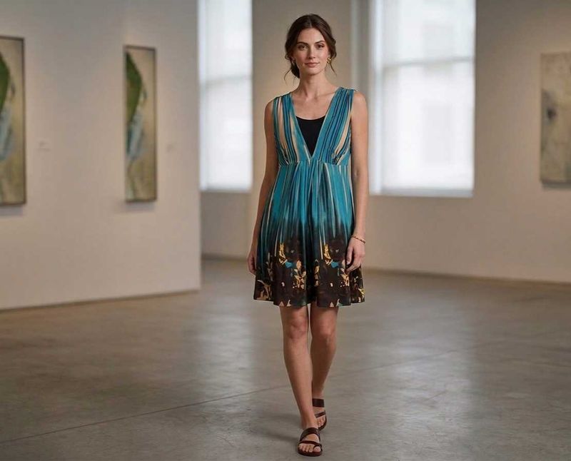 Stunning Blue &amp; Gold Print V-Neck Dress