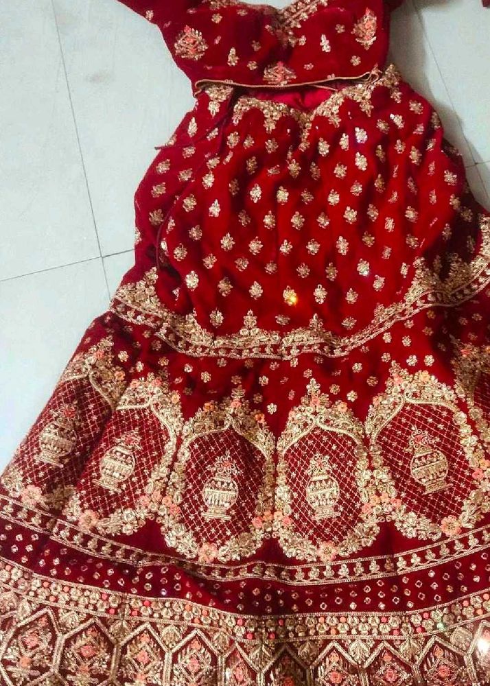 Velvet Lehenga Bridal self design for short bride