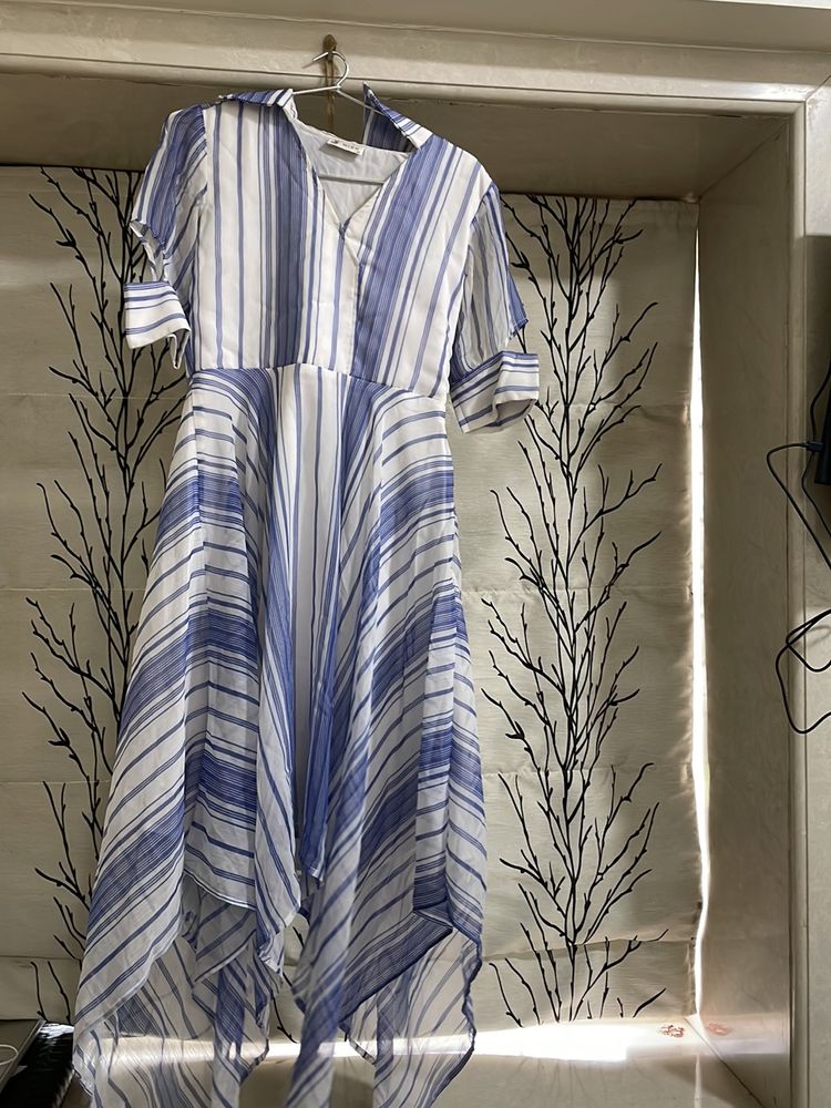 Mid Dress With Hogh Low Cut With Belt