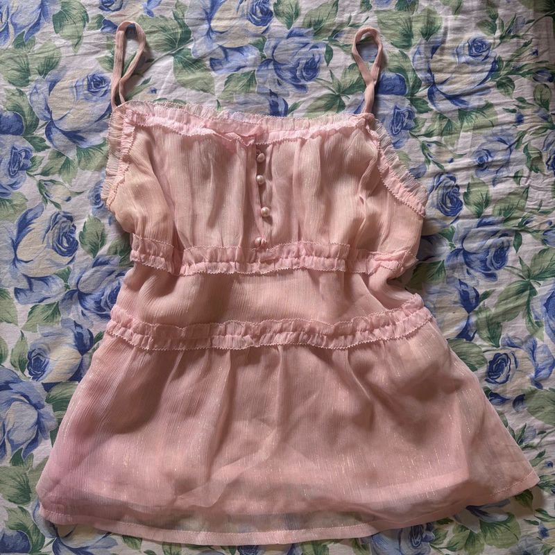 Sheer Pink Ruffle Camisole Top
