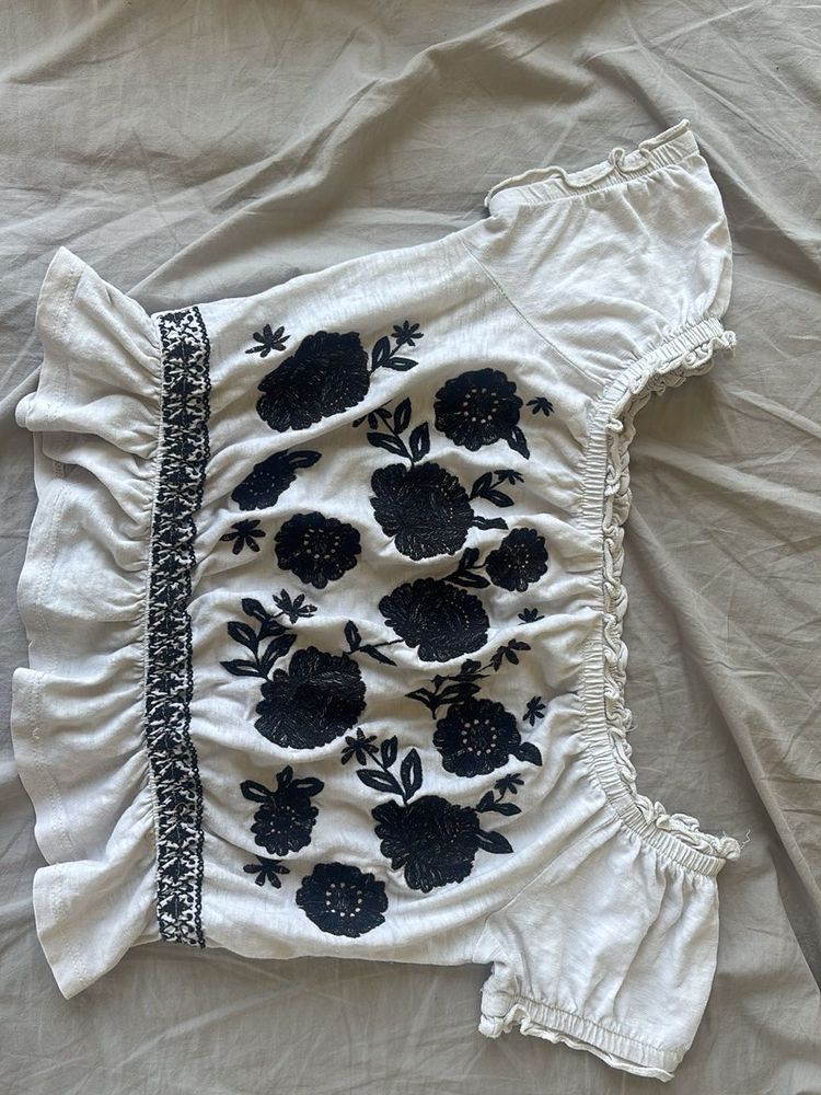 Embroidered Floral Off-Shoulder Top