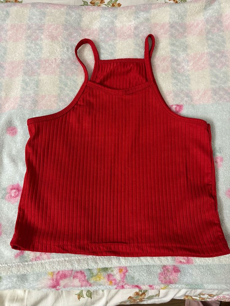 Red Ribbed Spaghetti Strap Tank Top