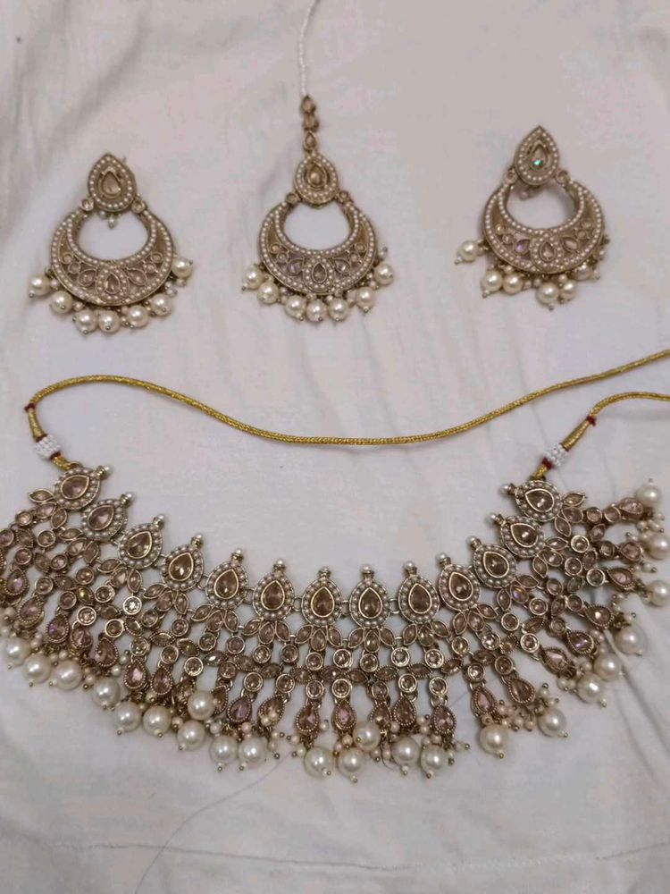 Elegant Pearl &amp; Kundan Necklace Set