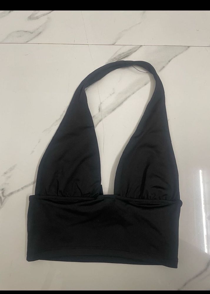 Black Halter Neck Crop Top
