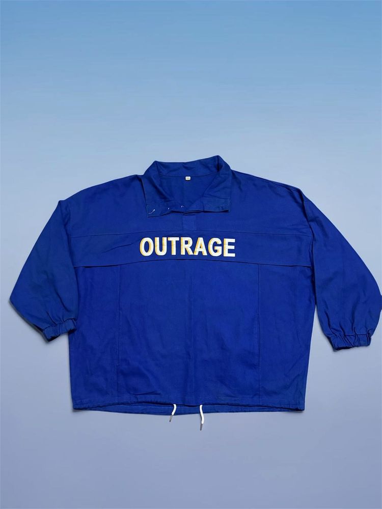 Blue "OUTRAGE" Pullover Top