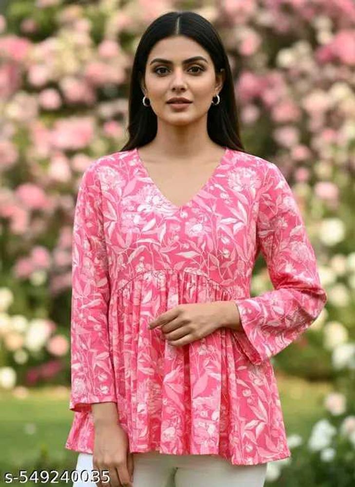 Stylish Pink Printed Kurti_M