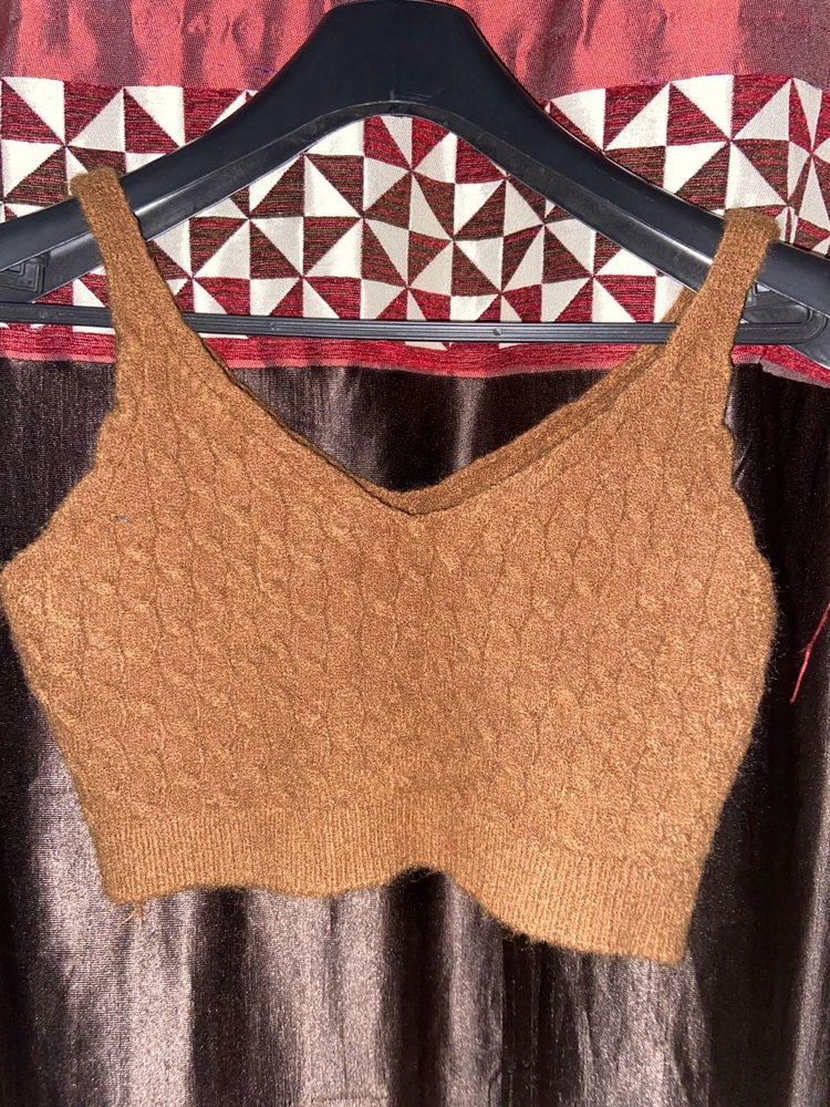 Brown Knit Cropped Tank
