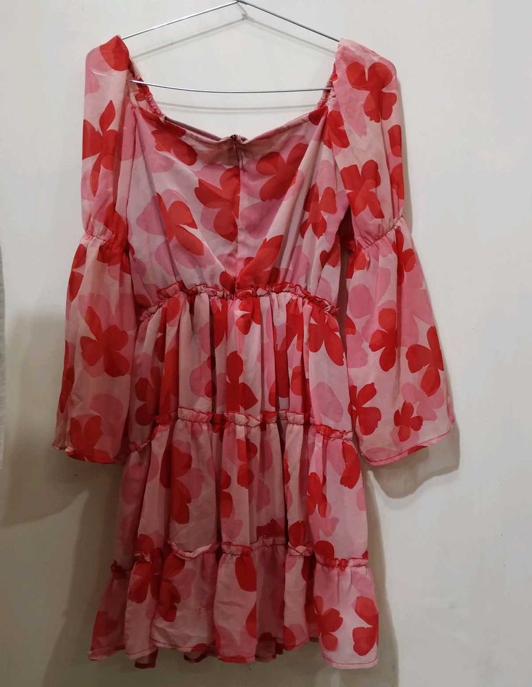 Flowy Pink Floral Mini Dress