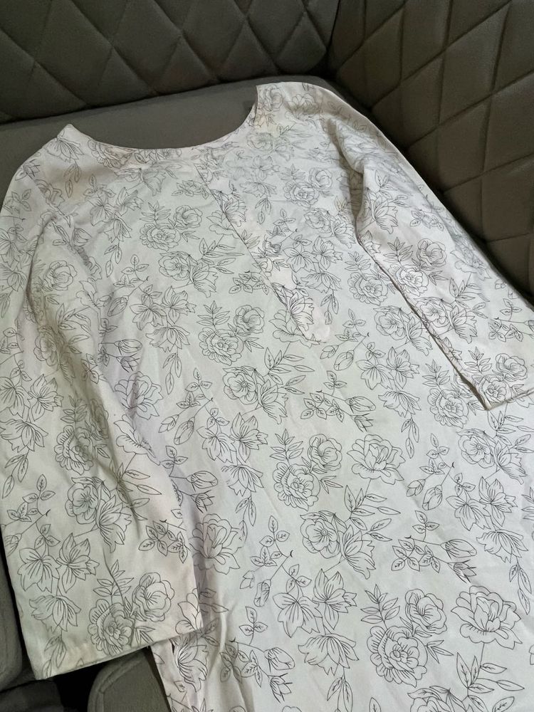 White Floral Print Kurti