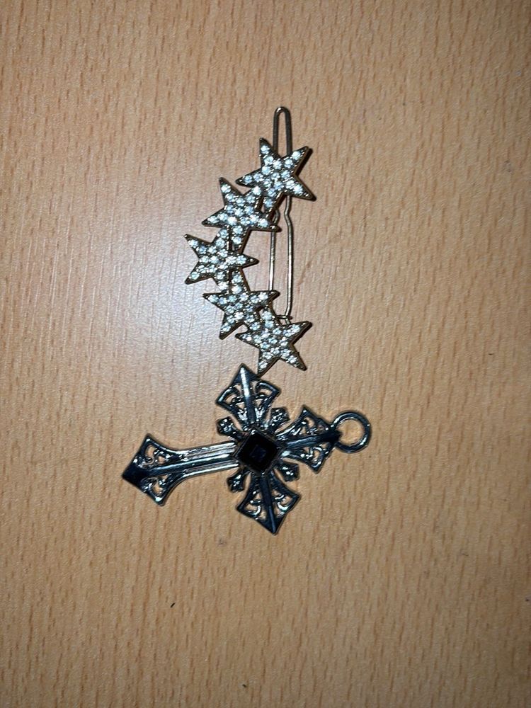Sparkling Star Hair Clip &amp; Cross Charm