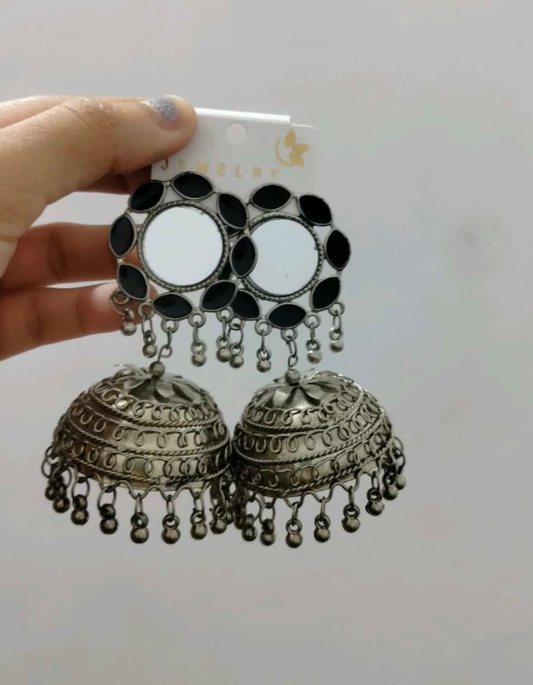 Elegant Mirror &amp; Jhumka Earrings