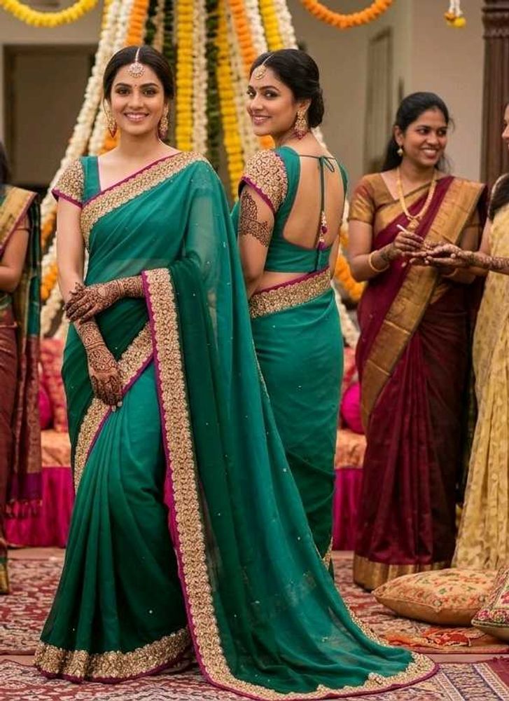 Sea Green Saree with Embroidered Border