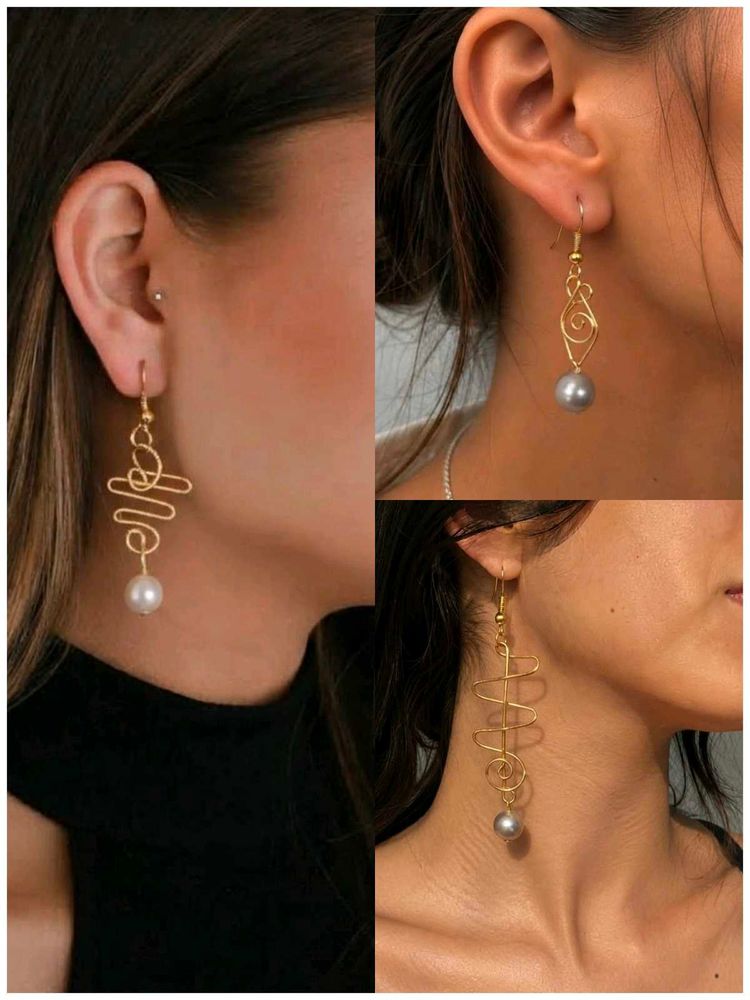 Elegant Gold Swirl Pearl Drop Earrings