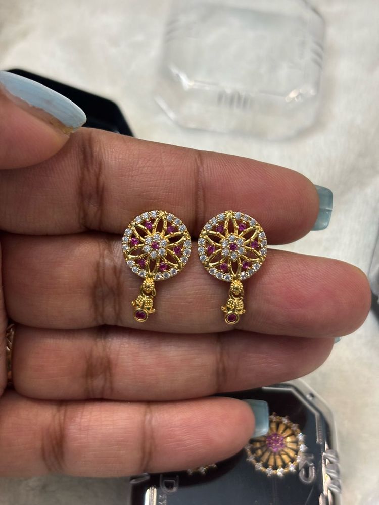 Elegant Stud Earrings with Ruby and Diamonds