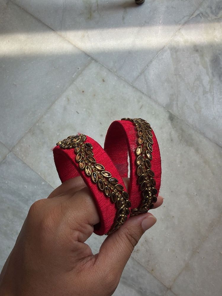 Vibrant Red Embellished Bangles