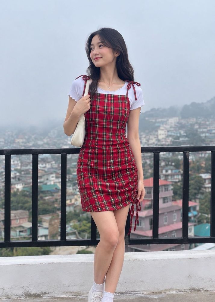 Plaid Mini Dress with White Top