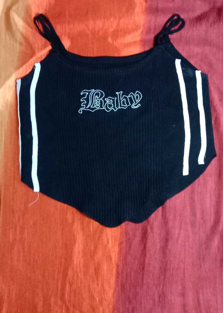 Black 'Baby' Graphic Crop Top