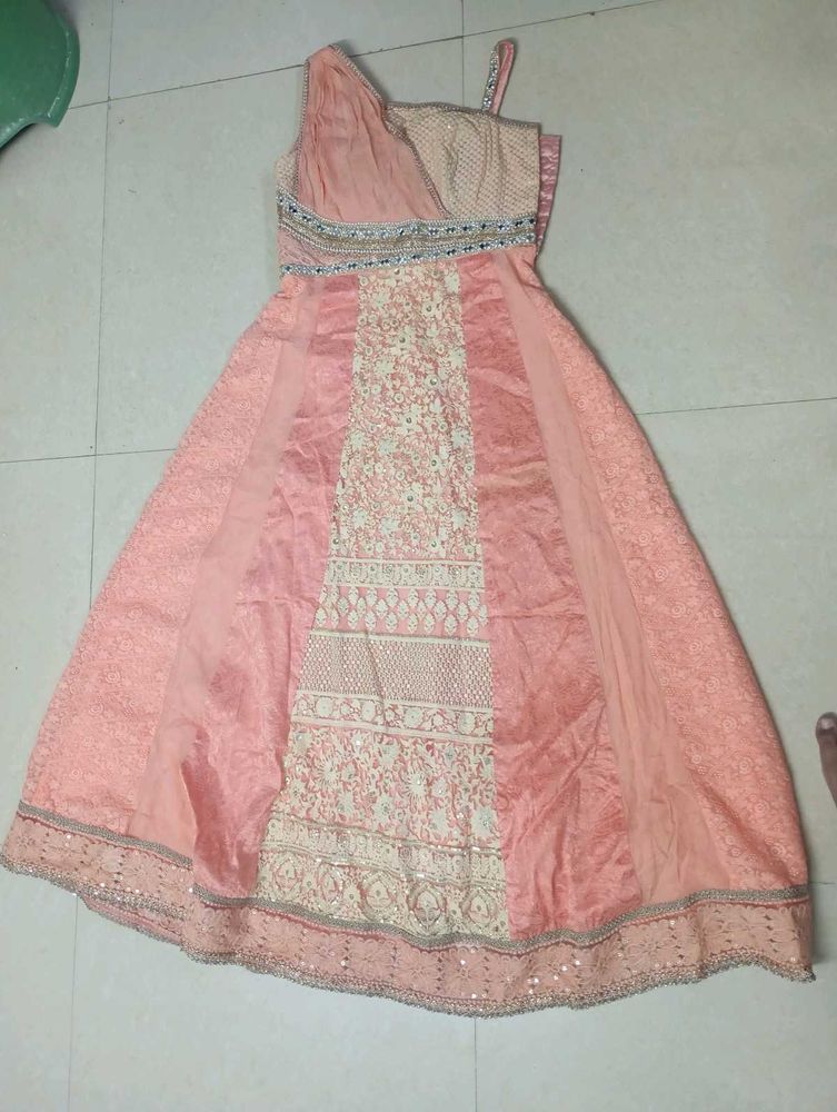 Peach One-Shoulder Ethnic Gown