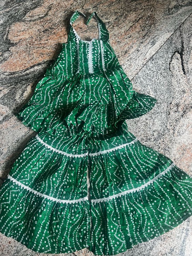 Green Bandhani Kurta Set with Sharara