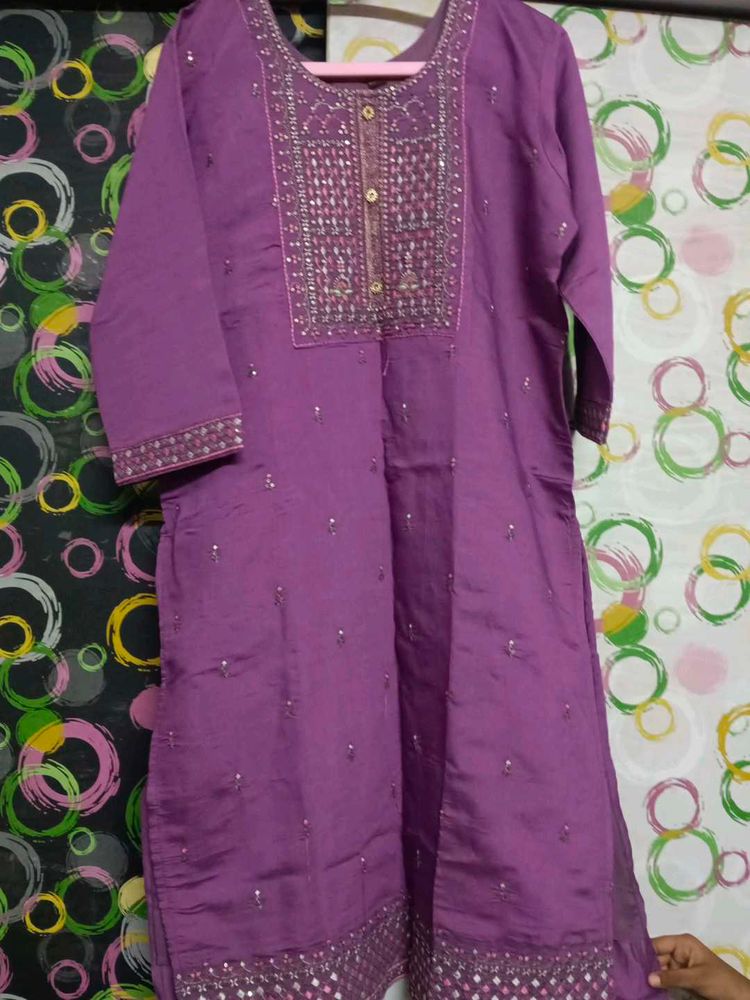 Purple Embellished Kurta