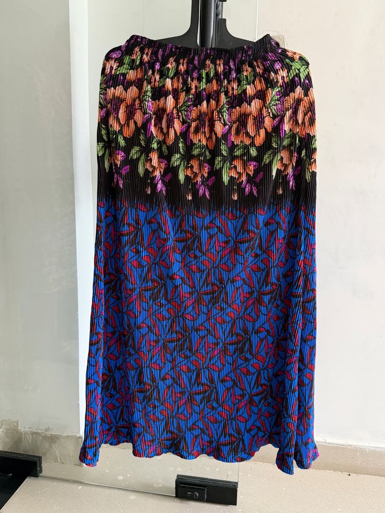 Boho Floral Pleated Maxi Skirt