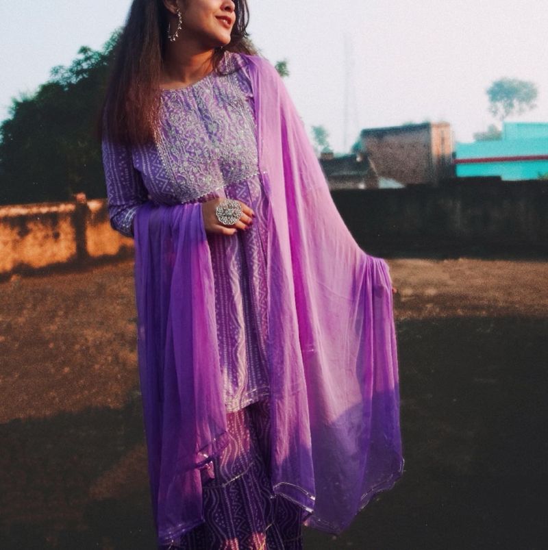 Purple Embroidered Kurta with Sharara and Dupatta